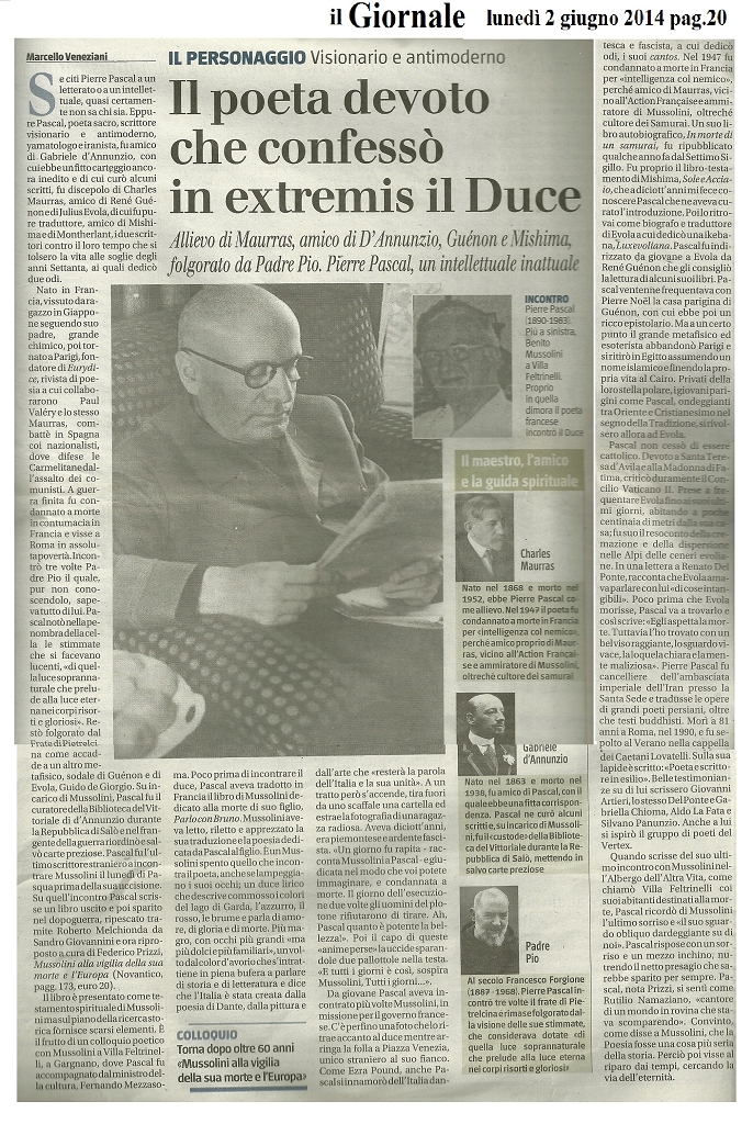 Articolo di Veneziani sul Giornale di luned 2 giugno 2014